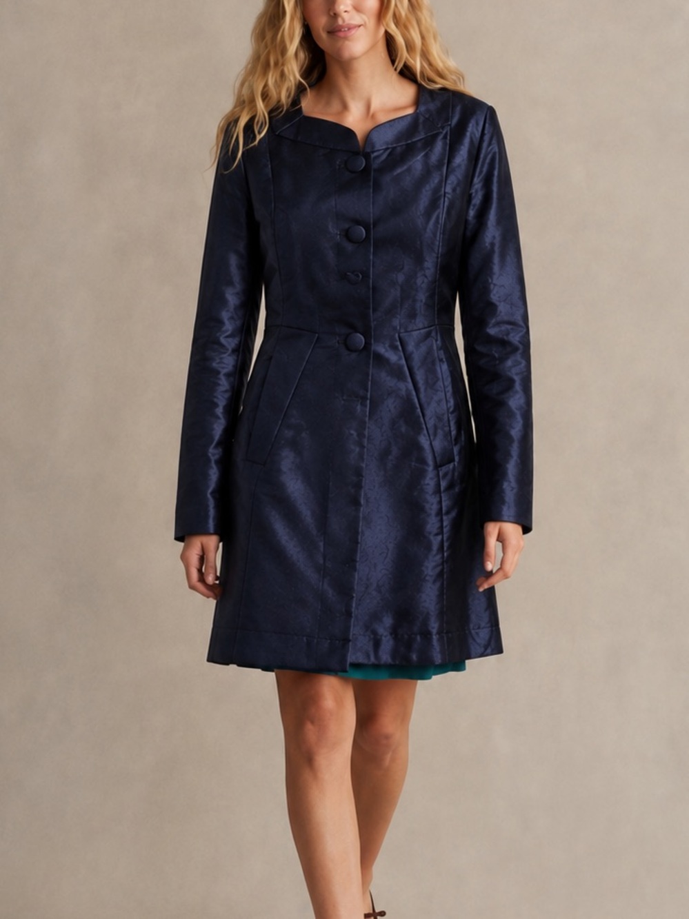 Cabi Entrance Blue Velvet Button Coat
